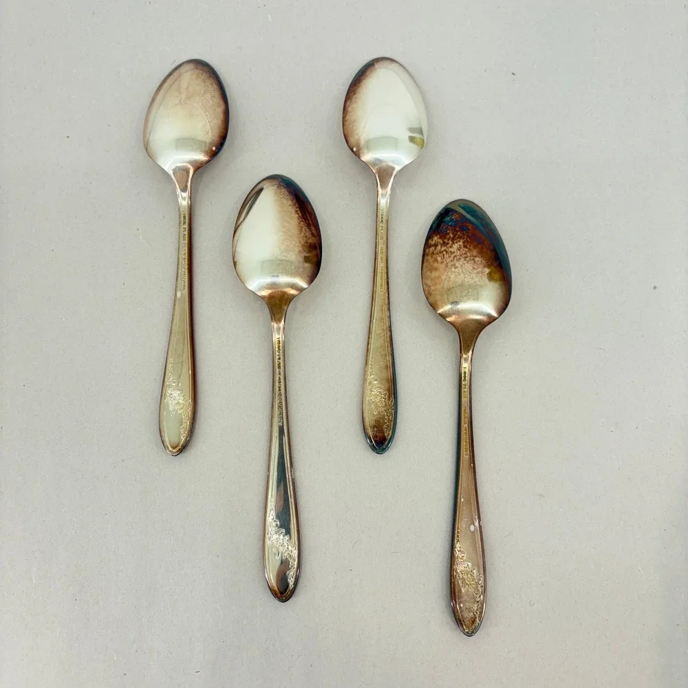 Oneida Community Tudor Plate Fortune Mystic Silverplated Spoons Set of 4 Vintage